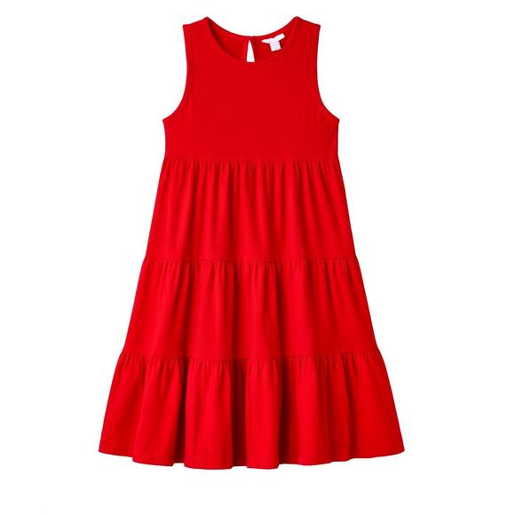 J. Crew Red Tiered Sleeveless Midi Dres Size Medium - Picture 1 of 8